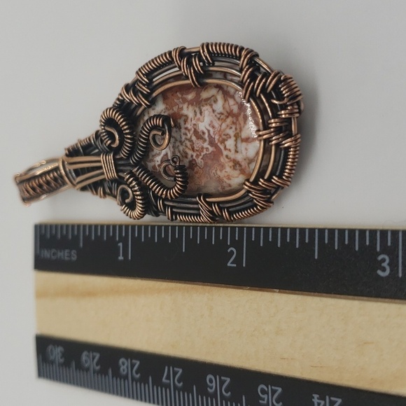 741- Natural Stone Pendant Necklace Wire Wrapped Handmade NWT - Picture 4 of 5